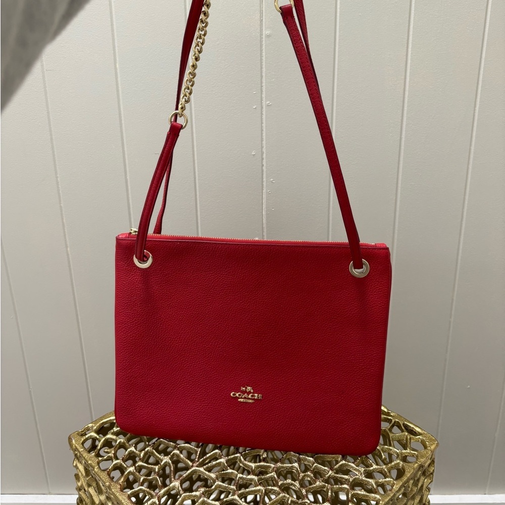 Coach Vibrant Red Shoulder Bag with Gold Chain